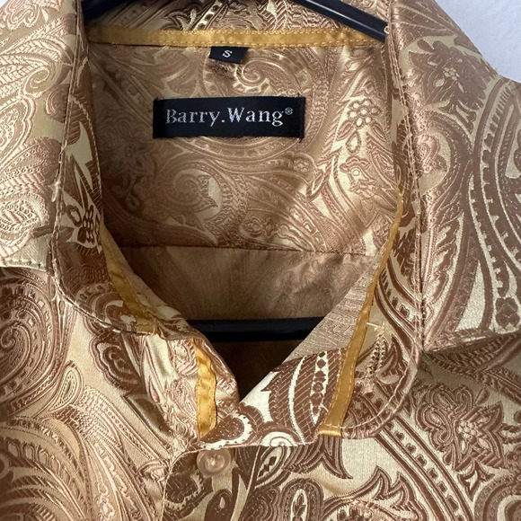 BARRY.WANG Men’s Woven Paisely Silk LS Button Down Small Dress Shirt BNWT - Picture 4 of 9